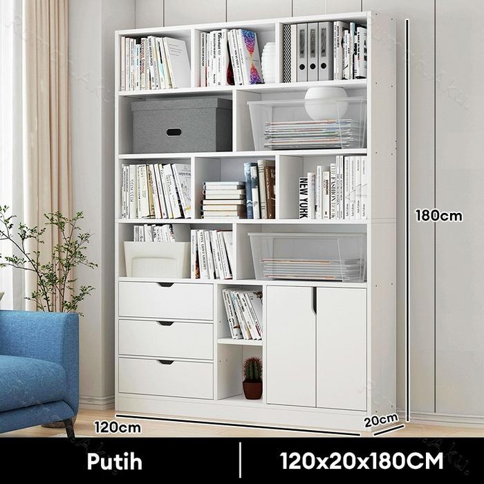 Gambar Rak Buku Besar Lantai Minimalis Rak Buku Anak Kayu Lemari Buku Ruang Tamu Kantor Serbaguna - 120x20x180CM dari ALOVE HOME undefined Tokopedia
