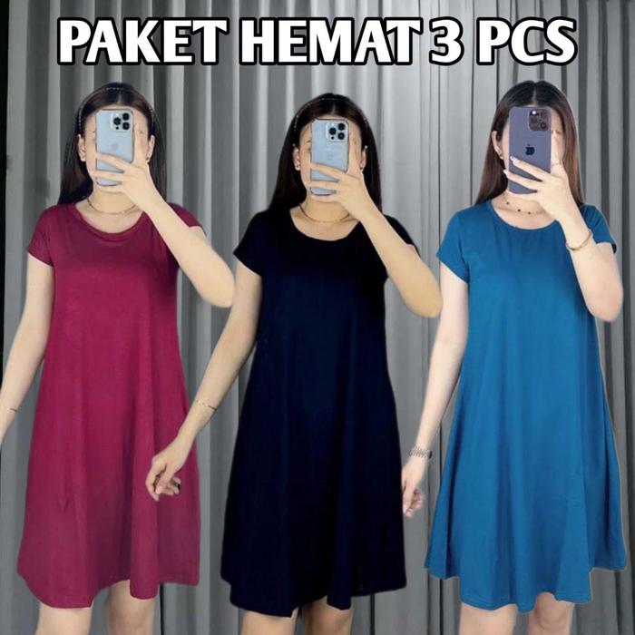 Gambar PAKET HEMAT 100 DAPAT 3 PCS Dress Mola Wanita V Ncek Jumbo Hitam Santai Casual DRESS SEXY ELSA FIRDA - RANDOM WARNA dari ELSA FIRDA undefined Tokopedia