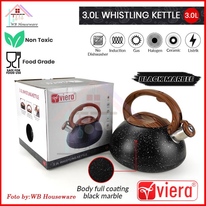 Gambar VIERA teko bunyi siul stainless motif peach marble 3LT / whistling kettle - black marble dari WB Houseware_NEW undefined Tokopedia