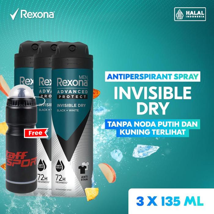 Gambar [FREE Botol Minum Sporty] Buy 3 Rexona Men Deodorant Deo Body Spray Parfum Pria Invisible Dry 135Ml dari Daily Care by Unilever undefined Tokopedia