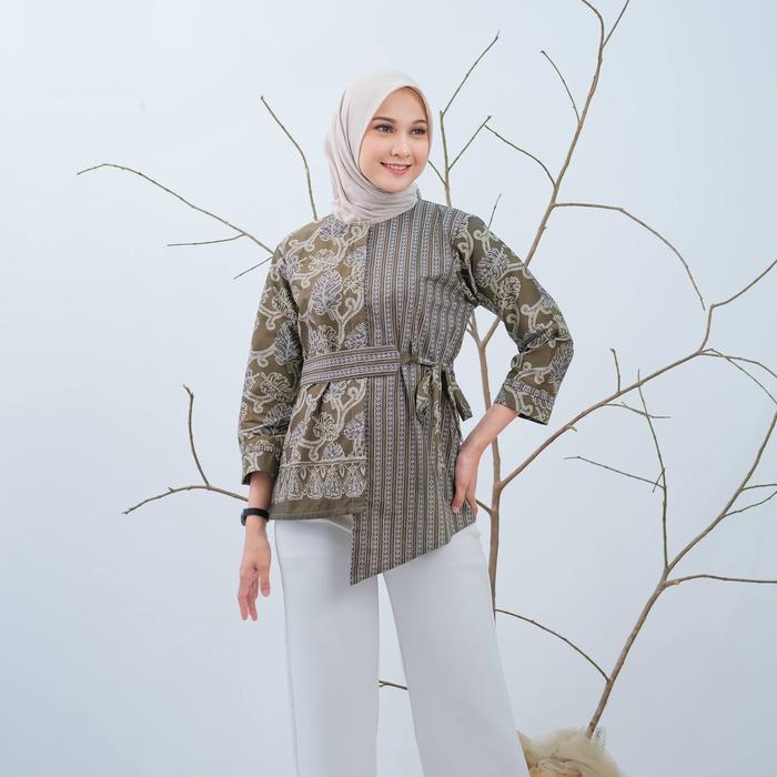 Gambar Batik Wanita Modern Atasan Batik Wanita Blouse Daun Waru FN GROSIR - M dari FN GROSIR undefined 4 Tokopedia