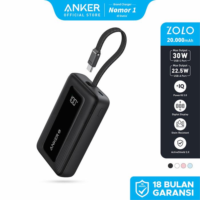 Gambar Anker Zolo Power Bank 30W 10000mAh 20000mAh With Cabel Type C Fast Charging PD 3.0 - A1688/A1689/A1680/A1681 - 20K Black C Cable dari Anker Indonesia undefined Tokopedia