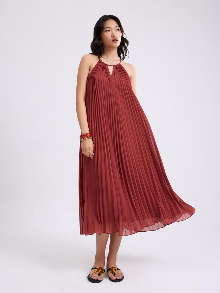 Promo Love Bonito Dress Wanita Pleated Trapeze Halter Midaxi