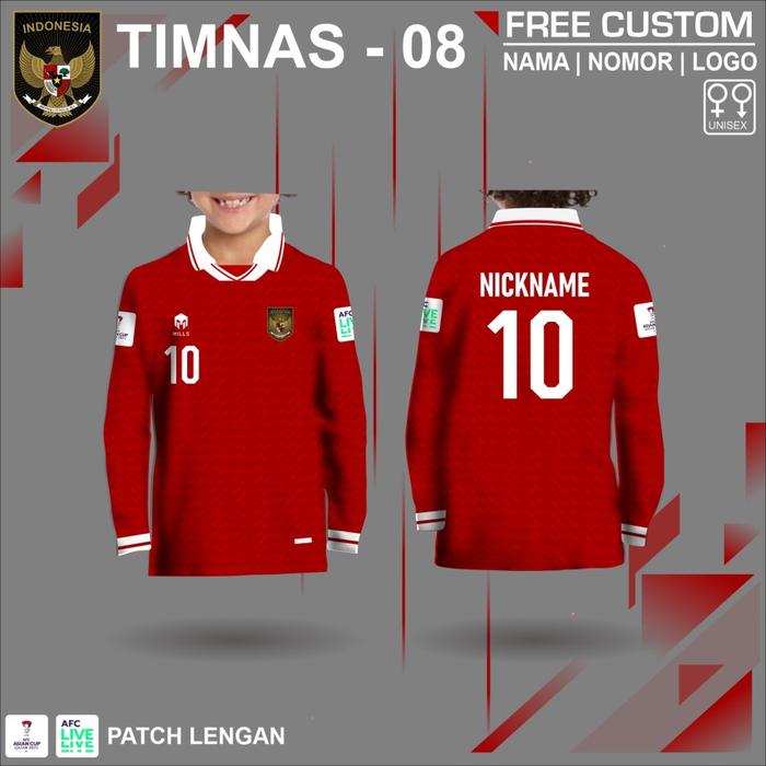 Gambar Jersey anak kaos timnas indonesia baju timnas piala asia qatar 2023 2024 lengan panjang - MERAH, 0 dari YourJersey68 undefined 4 Tokopedia