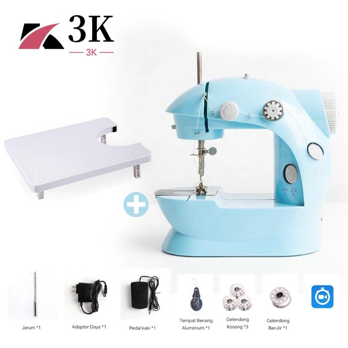 Gambar (3K Surabaya) Mesin Jahit Mini Portable Multifungsi 202A + Lampu Led Bisa Pakai Listrik & Baterai - 202A Biru Mesin+Meja dari irzideastore undefined Tokopedia