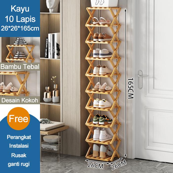 Gambar LOVE Rak Sepatu X Rak Sepatu Kayu Minimalis 3/4/5/6 Susun Tempat Sepatu Sandal Serbaguna Rak Sepatu Susun - 10L-26*26*165CM dari LOVELY HOME1 undefined Tokopedia