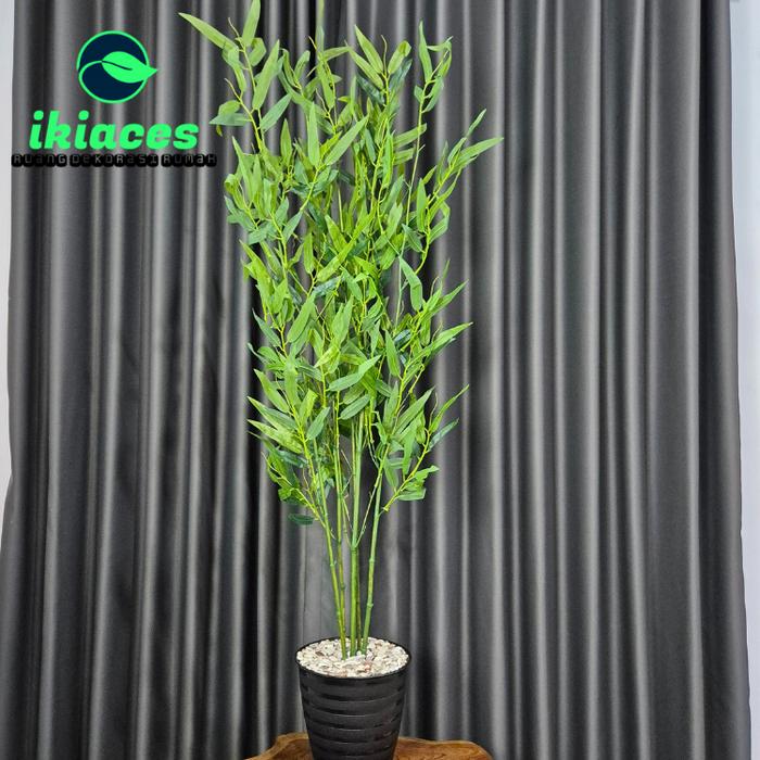 Gambar POHON BAMBU ARTIFISIAL JUMBO 1 METER TANAMAN HIAS PLASTIK DAUN BAMBU PLASTIK BUNGA PALSU DEKORASI POHON HIAS AESTHETIC - POT HITAM dari ikiaces undefined Tokopedia