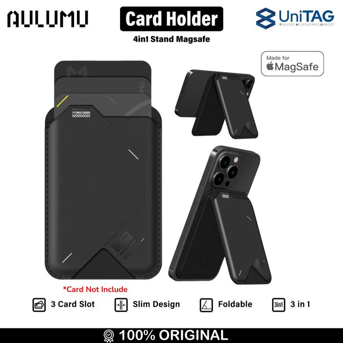 Gambar Card Holder Magsafe Aulumu Vegan Leather Magnetic Flip Wallet Stand Dompet Kartu - Black dari Aulumu Indonesia undefined Tokopedia