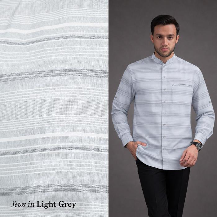 Gambar Coop Design - Seon Kemeja Koko Salur Pria Garis - Garis Lengan Panjang - Light Grey, XL dari Coop Design undefined Tokopedia