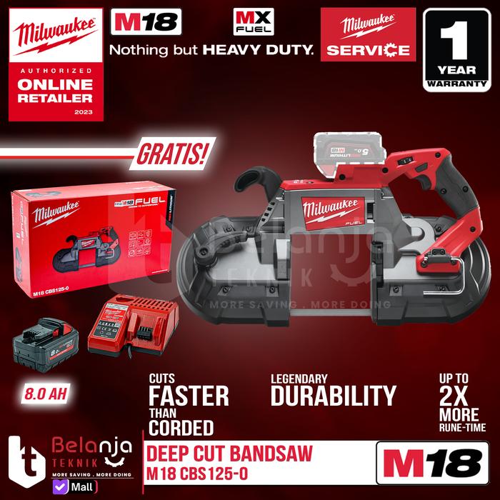 Gambar Milwaukee Deep Cut Bandsaw M18 CBS125-0 Gergaji Kayu Band Saw Set 18 V 8 AH - 1 Baterai 8 AH dari Belanja Teknik undefined Tokopedia