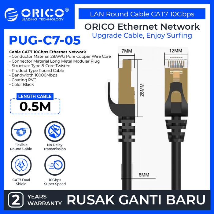 Gambar ORICO LAN Round Cable CAT7 10Gbps Ethernet Network - 50CM - PUG-C7-05 - BLACK dari ORICO INDONESIA Official Shop undefined Tokopedia