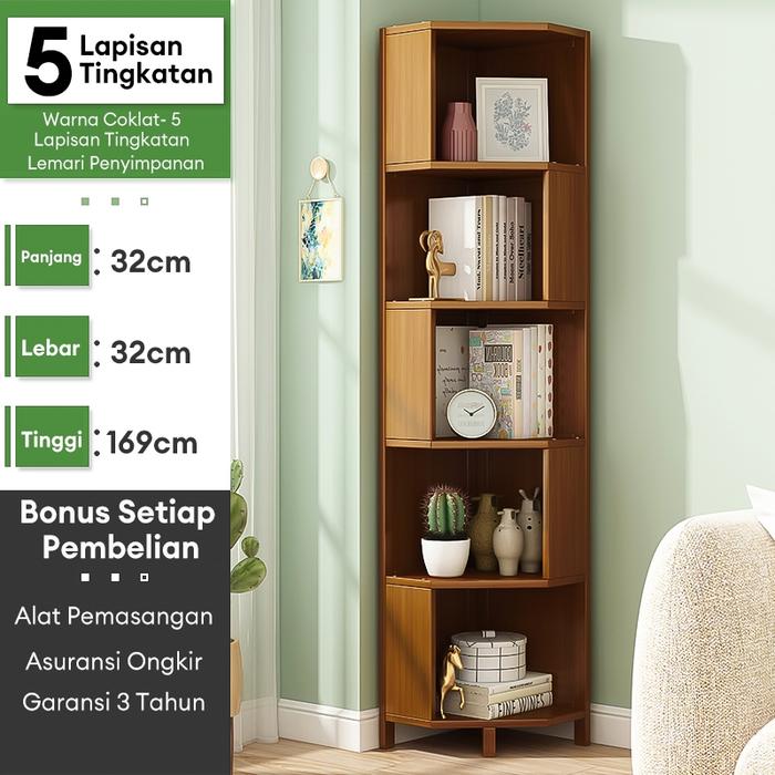 Gambar [DH]Rak buku Rak Sudut Kayu Lemari Penyimpanan Ruang Tamu/Kamar/Kantor Tinggi 35cm (Cocok Helm) COD - 5 Lapisan dari Dapur Harmoni undefined Tokopedia