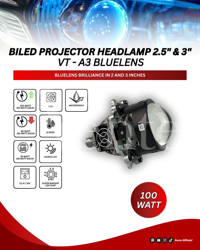 Gambar VENTE - Biled Projector Headlamp 2,5 inch dan 3 inch VT A3 Bluelens - VT-A3 2,5 inch dari Vente Indonesia_NEW undefined Tokopedia