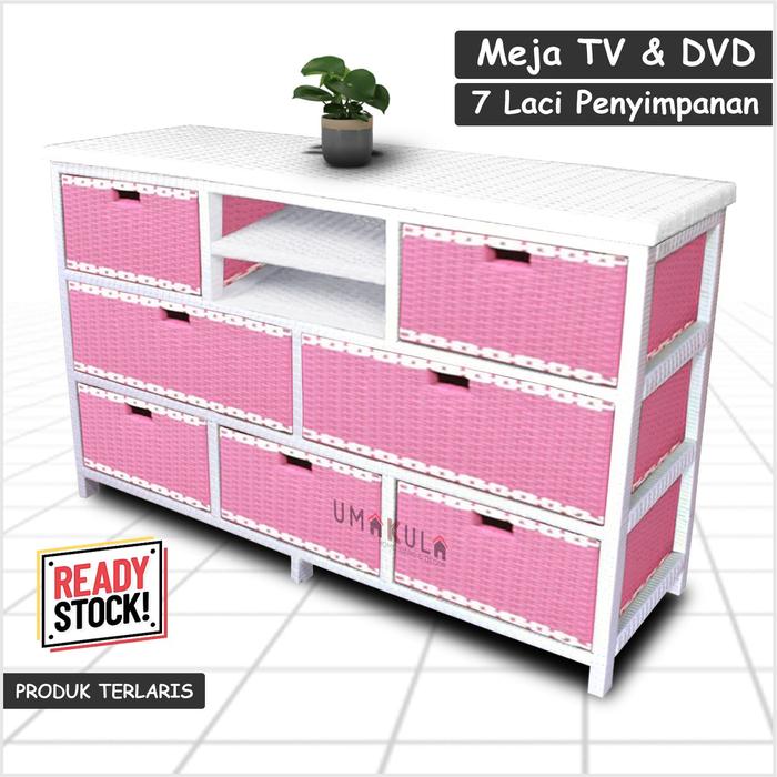 Gambar Rak Lemari Rotan Sintetis 7 Laci Bufet Buffet Meja TV 43 Inci Ruang Tamu Serbaguna Modern Minimalis - Baby Pink dari UMAKULA undefined Tokopedia