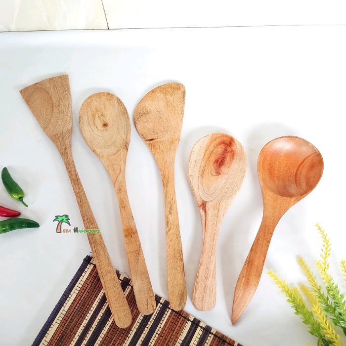 Gambar ARENHANDICRAFT Satu set alat dapur kayu 5pcs - Kayu Mahoni dari Aren Handicraft undefined Tokopedia