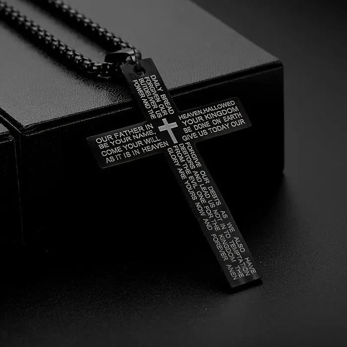 Gambar Kalung Salib Titanium Grafir Doa Bapa Kami Cross Necklace Untuk Pria dan Wanita Black Chain Gold Pendant - Black dari Sedaap Rasayangku undefined Tokopedia