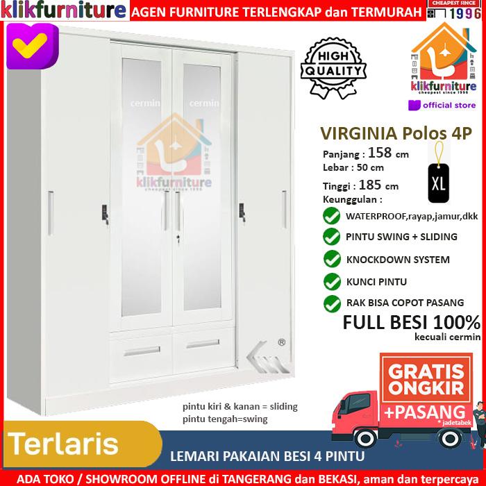 Gambar Lemari Pakaian Besi 4 Pintu Sliding Cermin VIRGINIA 4P + 2 Laci dari KLIKFURNITURE-ID undefined Tokopedia