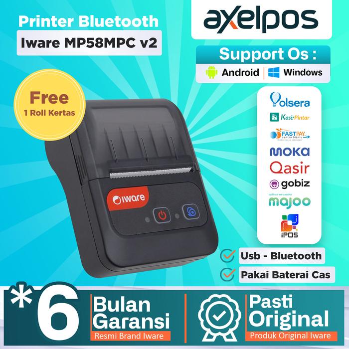 Gambar Printer Bluetooth Mini Thermal Kasir 58mm Iware MP-C58MPC v2 - MP-C58MPC v2 dari Axelpos undefined Tokopedia