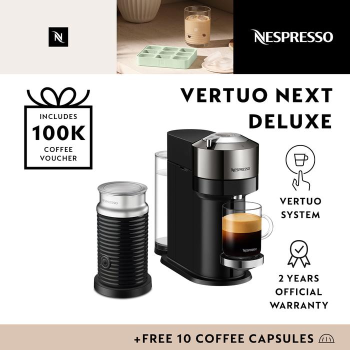 Gambar Nespresso Vertuo Next Deluxe Coffee Machine Silver, with Aeroccino3 dari Nespresso Official Store undefined Tokopedia