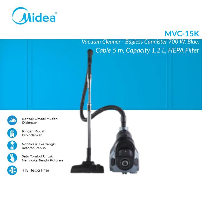 Gambar [NEW ARRIVAL] MIDEA MVC-15K Vacuum Cleaner - Bagless Cannister 700 W, Blue, Cable 5 m, Capacity 1,2 L, HEPA Filter dari Midea Authorized Dealer undefined Tokopedia