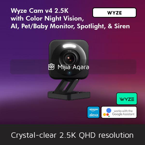 Wyze Cam v4 IP Camera CCTV Outdoor Pet Baby Monitor Spotlight Siren QHD  Wifi All Black