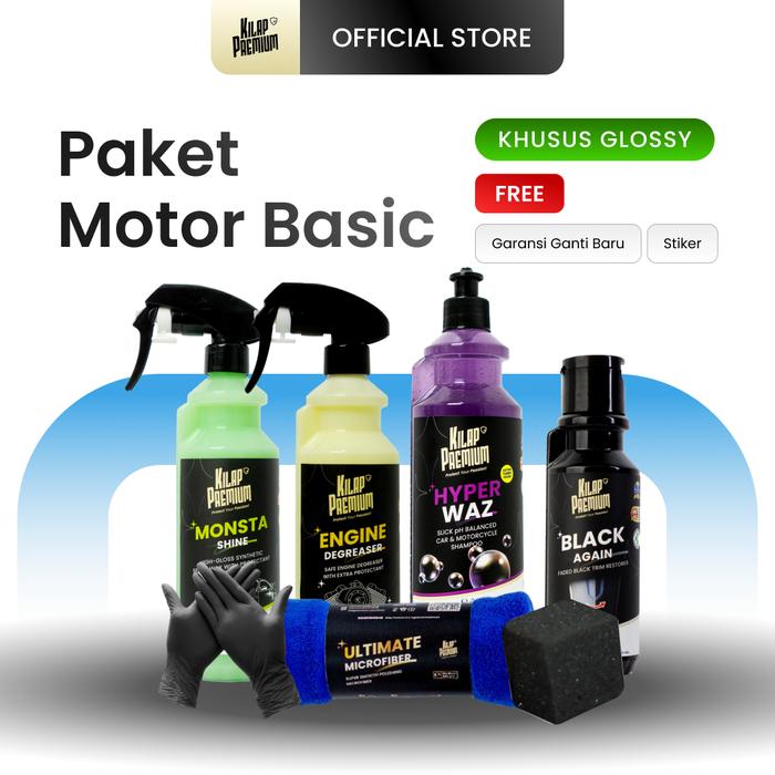 Gambar Paket Perawatan Motor Basic | Kilap Premium - Perawatan Detailing Motor Mobil, Penghitam Motor, Pengkilap Motor, Cairan Pembersih Mesin, Shampoo Motor, Perawatan Kendaraan, Mikrofiber, Kuas Pembersih Mesin Car - Glossy dari Kilap Premium undefined Tokopedia
