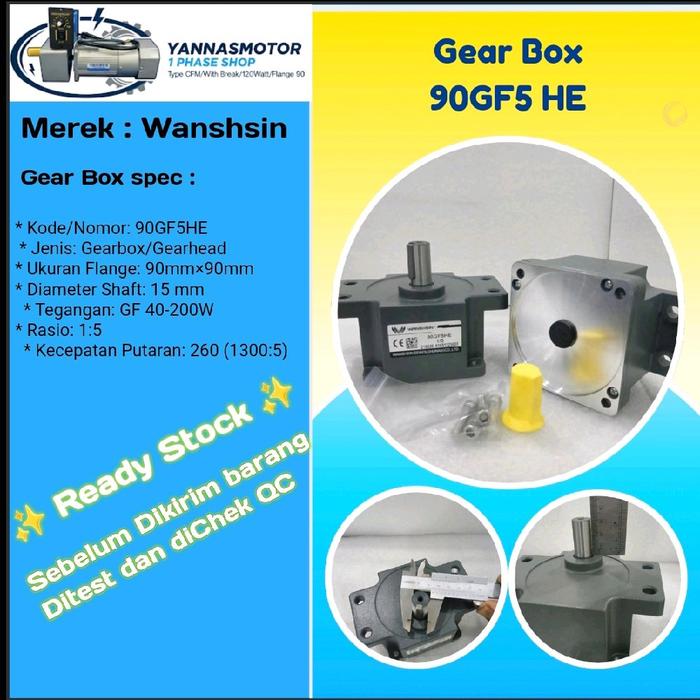 Gambar Wanshsin Gearbox 90GF5HE Control Remote Eared Gearbox Flange 90mm×90mm Shaft 15mm GF 40-200W Rasio 1:5 Kecepatan 260 Rpm Ready Stock - 90GF-5-HE dari Aluminium Profile Garut undefined Tokopedia