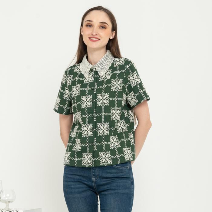 Gambar *Ready Stok* SISTER'S - Kemeja Katun Linen Y9448 (ZE) - Hijau, M (T2) dari Sisters Fashion Group undefined Tokopedia