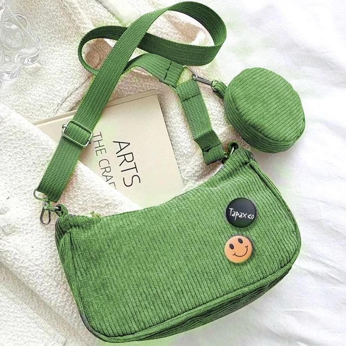Gambar Tapaxco Tas Selempang Corduroy Shoulder Bags Vashi Tas Slingbag Pria Wanita FREE 2 BROSS - sage green dari Tapaxco undefined Tokopedia