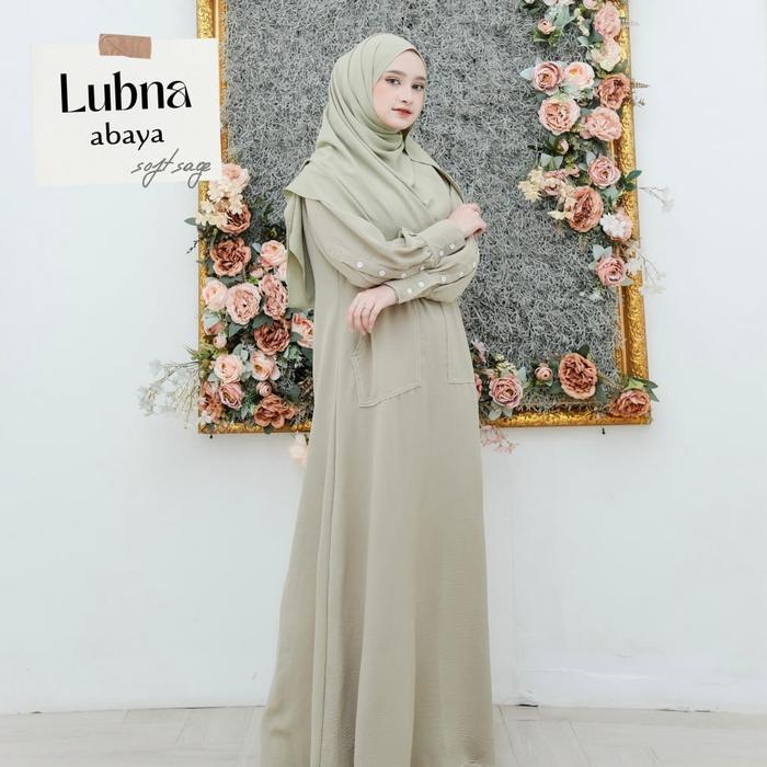Gambar Lubna Abaya by Saz / abaya / abaya polos / abaya set hijab - Soft sage, Size 2 dari Kazami Store Malang undefined Tokopedia