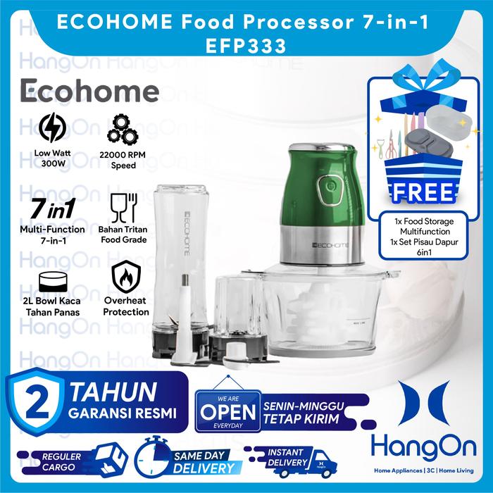 Gambar ECOHOME EFP333 Food Processor 7-in-1 Chopper Multifungsi Serbaguna Blender Smoothies and Garlic Peeler EFP-333 - Emerald Green dari HangOn Official Store undefined Tokopedia
