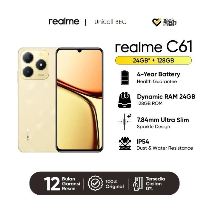 Gambar Realme C61 RAM 8/128GB 50MP AI Camera 90Hz Eye Comfort Display 7.84mm Ultra Slim Design Powerful Octa-core Chipset 5000mAh Massive Battery - Gold dari Unicell BEC undefined Tokopedia