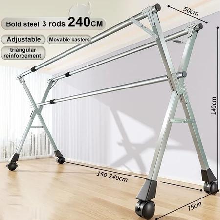 Gambar 160/200/240cm*Jemuran Pakaian Outdoor / Indoor Jemuran Baju Handuk Outin Lipat Tekuk Stainless Steel Anti Karat Kuat Jemuran Baju Portable Gantungan Baju - Gantungan tiga 240 - Roda dari BELF.09 undefined Tokopedia