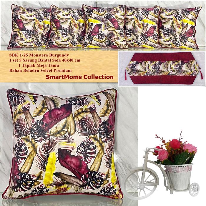 Gambar SARUNG BANTAL SOFA KURSI SHABBY CHIC PREMIUM / SARUNG BANTAL KURSI MINIMALIS MEWAH/ SBK SET 40X40 SEGITIGA HITAM BUSA KAIN - MONSTERA BURGUNDY dari Smartmoms.shop undefined Tokopedia