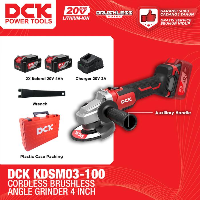Gambar DCK Cordless Brushless Angle Grinder 4" / Mesin Gerinda Tangan 4 Inch / Gerinda Baterai 4 Inch / Mesin Grinda Baterai 100 mm KDSM03-100 dari DCK Power Tools Indonesia undefined Tokopedia