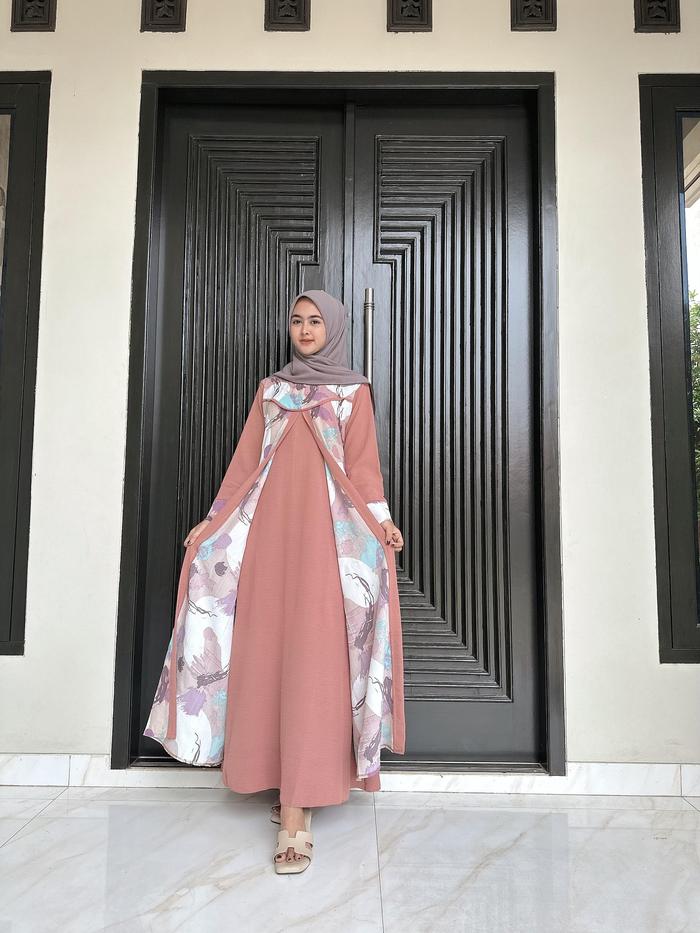 Gambar Gamis crinkle cardi abstrak new by aini modiste Muslim Wanita - salem dari Aini Modiste undefined Tokopedia