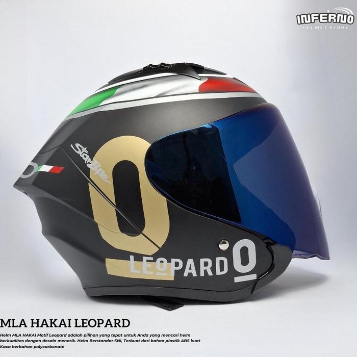 Gambar Helm MLA HAKAI Leopard gorilla grey Motif - Terbaru (SNI) - Putih - Kaca Blue dan Kaca Silver -  Dewasa Pria dan Wanita Bisa COD Helm Rekomendasi Sunmori Motorcycle - HITAM DOF, KACA HITAM dari Distributor Helmet undefined Tokopedia