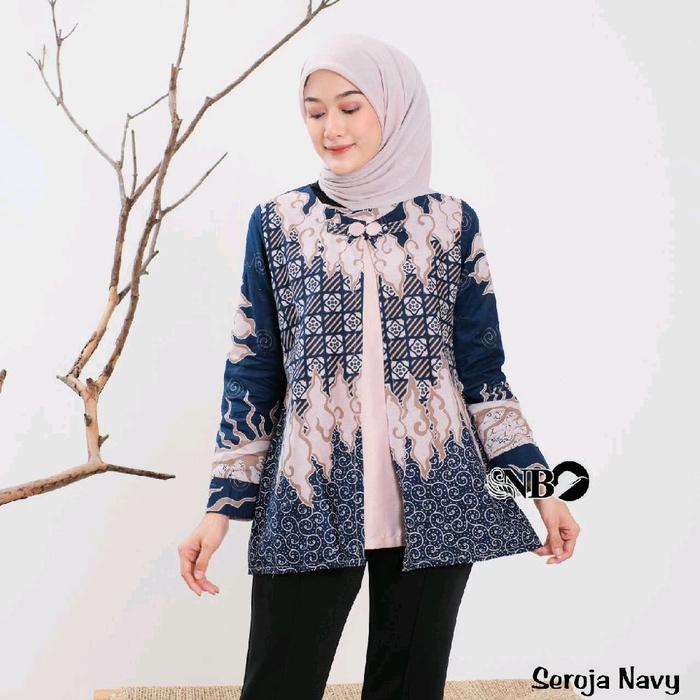 Gambar Blouse Batik Wanita Terbaru Lengan Panjang Bahan Katun Adem Halus M L XL XXL Batik A A Pekalongan Blus Wanita Premium Blus Wanita Kantor Terbaru Baju Batik Wanita Terbaru Modern Blus Wanita Kerja Terbaru - BL Seroja Navy, M dari Batik A A Pekalongan undefined Tokopedia