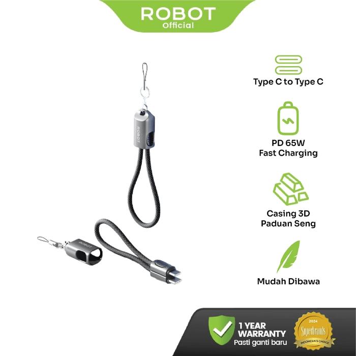 Gambar [Exclusive Live RivelKasih] ROBOT Kabel Data Fast Charging 65W Lanyard Tali Gantung Handphone Type C Lightning Casing 3D Kabel Charger 20cm RKCC01/RKCL01 Original - Garansi 1 Tahun - Bisa COD - RKCC01 Black dari RobotSmartPower undefined Tokopedia