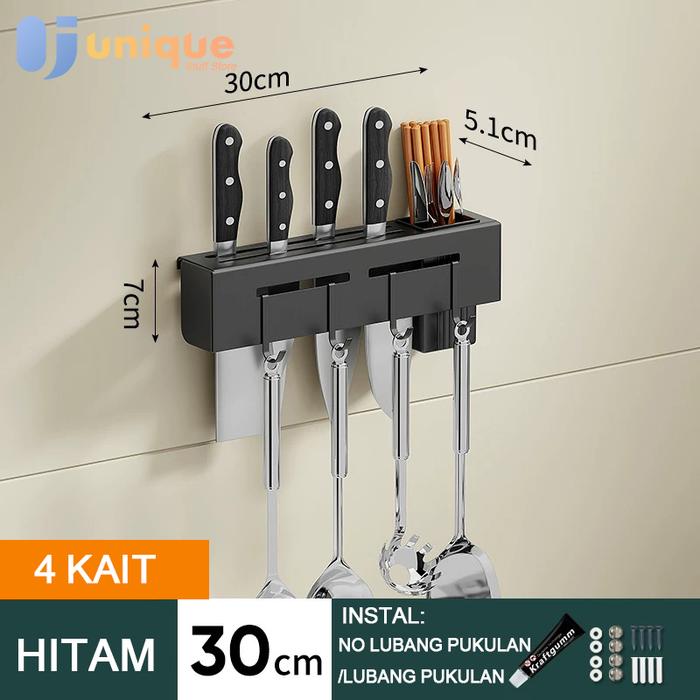 Gambar Rak pisau dinding Dapur Stainless Steel Rak Gantung Dapur Multifungsi Rak Tempel Tanpa Bor/Rak sendok Garpu Gantung Kitchenware - 30cm dari Unique.stuff_NEW undefined Tokopedia