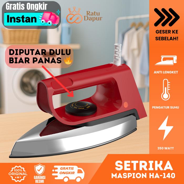 Gambar Maspion Setrika HA-140 – Hemat Listrik 350W, Anti Lengket, Non-Stick Coating, Desain Modern, Ringan, dan Praktis dari Ratu dapur_NEW undefined Tokopedia
