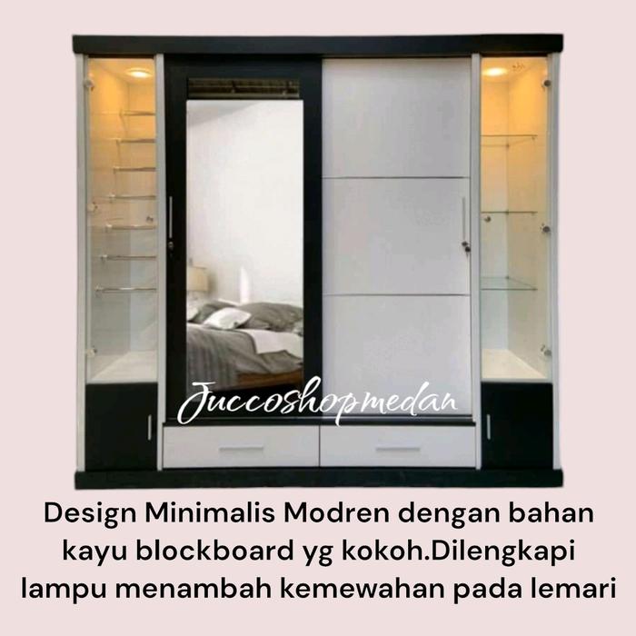 Gambar [ Jucco ] Lemari Pakaian 2 pintu Sliding 210cm - Lemari 2 Pintu Sliding - Lemari Hijab - Lemari Tas Minimalis - Lemari Pakaian Tempah Murah - Medan Kaca Kayu Furniture dari juccoshop@medan undefined Tokopedia