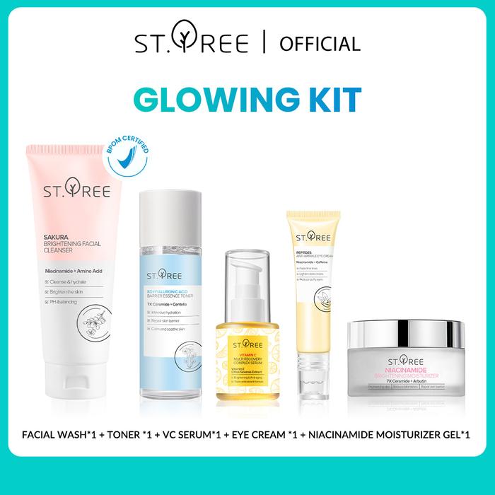 Gambar [COD] ST.TREE [BUNDLE 5 PCS] Complete Care Combo 5in1 Set | Kit Perawatan Kulit Lengkap Isi Eye Cream, Sunscreen, Pembersih, Serum Vitamin C, Pelembab Niacinamide, Panthenol Moisturizer Gel, Retinol Anti Aging, Symwhite 377, AHA untuk Wajah Berjerawat - Glowing Kit dari ST.TREEOfficial undefined Tokopedia