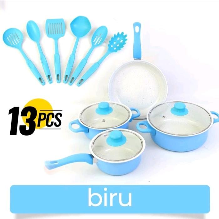 Gambar Bebehome Peralatan Masak Lengkap 13 Pcs Dalam 1 Set | Cookware Panci  Set | Wajan - Biruh - Putih, 13PCS 1SET dari Rahma Azizah22 undefined Tokopedia