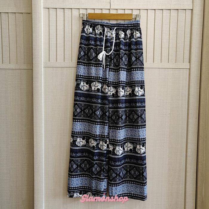 Gambar Glamonshop CPG458 Celana Bawahan Panjang Wanita Kulot Motif Batik Salur Bahan Rayon Katun Hitam Garis Linen Unisex - 07 BIRU GAJAH KECIL, FREESIZE dari GLAMONSHOP undefined Tokopedia