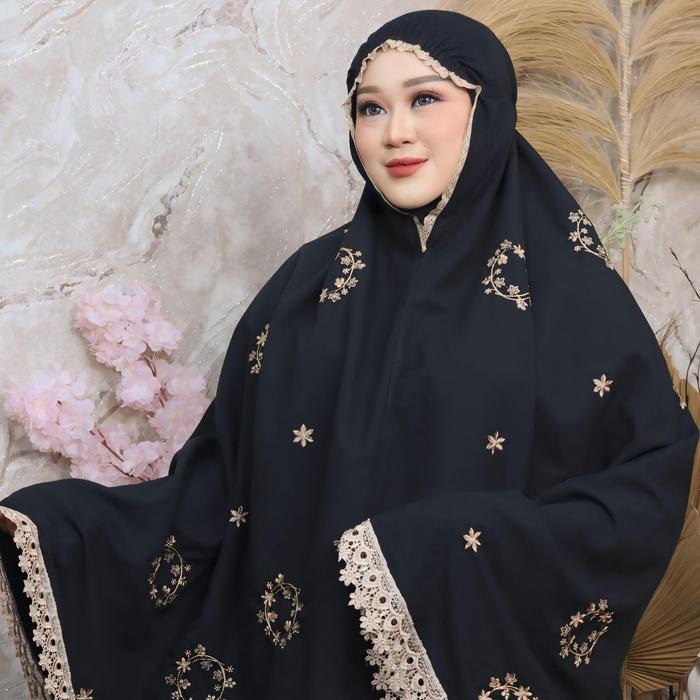 Gambar Fanellabordir Mukena Bordir Tabur Bunga Melati Katun Premium Lembut Dan Mewah kerut kening - Hitam dari fanellabordir undefined Tokopedia