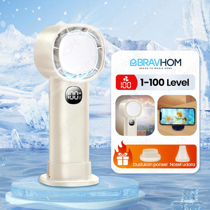 Gambar (COD)Bravhom Kipas Angin Turbo Portable LED Display 100 Gear 4000mAh Lampu Malam Dudukan kipas  kerajaan - B-FN12-White dari Bravhom_NEW undefined Tokopedia