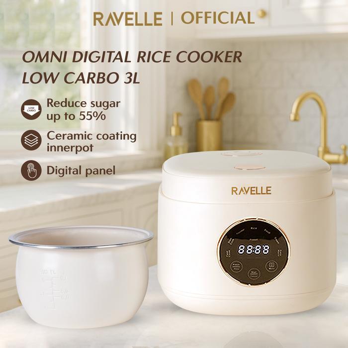 Gambar RICE COOKER RENDAH GULA RAVELLE Digital Rice Cooker Low Carbo 3L (1.2L Nasi) - NASI LEBIH SEHAT - Cream new PROMO dari TOKO JAWA ELECTRIK undefined Tokopedia