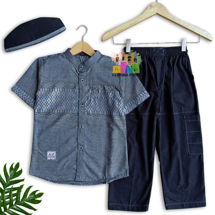 Gambar Setelan Koko Anak A&J SONGKET EL RASYID LENGAN PENDEK Usia 3 - 13 Tahun - Baju Setelan Muslim Model Kemko Plus Peci Bahan Katun Songket Adem dan Trendy - BIRU, XS dari Hadefashionstore undefined Tokopedia