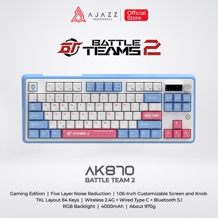 Ajazz AK870 / AK 870 Battle Teams 2 Edition Triple Mode Mechanical Gaming Keyboard TFT Color Screen plus Knob Module